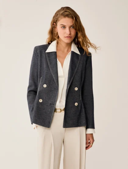 Slim-fit cotton and linen blazer - PENNYBLACK