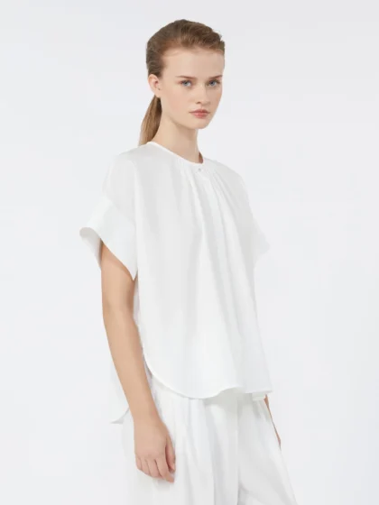 Cotton poplin crew-neck shirt, white - WEEKEND MAX MARA