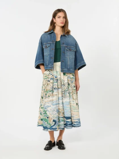 Pleated printed poplin skirt, light blue - WEEKEND MAX MARA