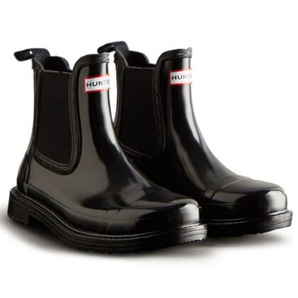 Women's Chelsea Commando Gloss Boot Black - HUNTER