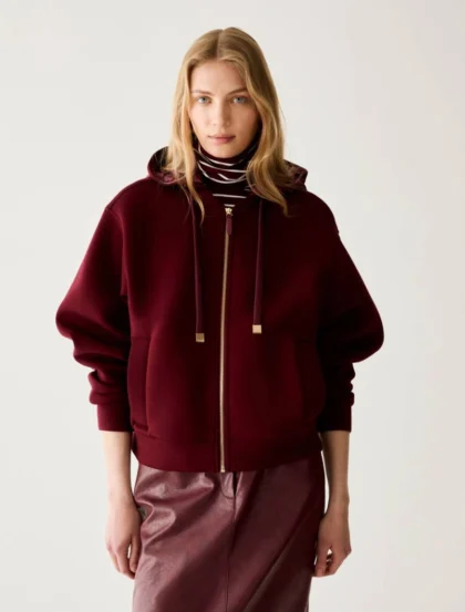 Mixed-material bomber jacket, BORDEAUX - Pennyblack