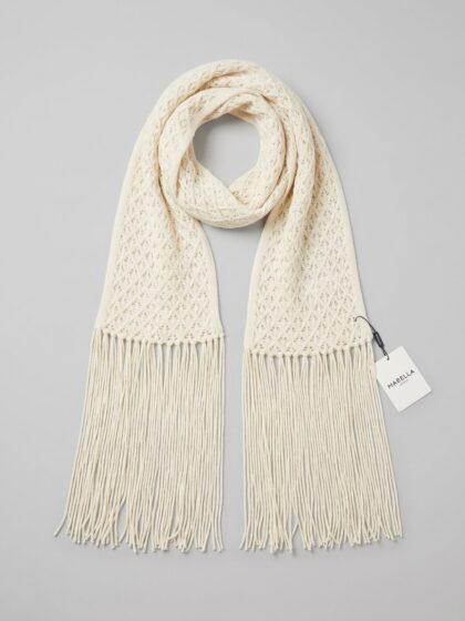 Long fringed scarf in merino wool, ecru - MARELLA